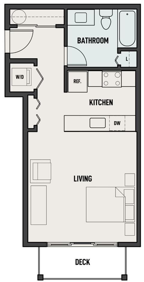 Floor plan for studio, 1 bath, 501 sqft